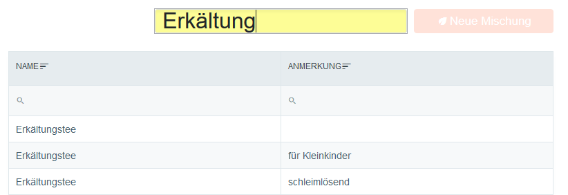 Liste aller Mischungen