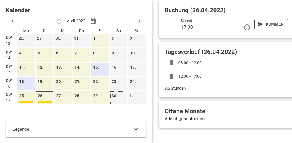 Dashboard: Buchungen